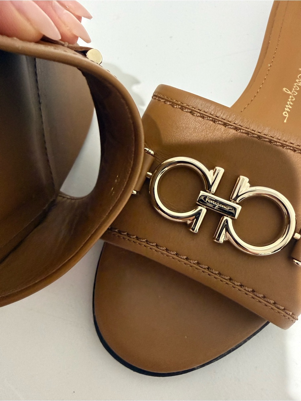 Salvatore Ferragamo Brown Leather Gancini Slide Sandals - Picture 3 of 6